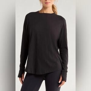 NWOT Z by Zella Black Mineral Wash Cotton Relaxed Fit Long Sleeve Jersey Top